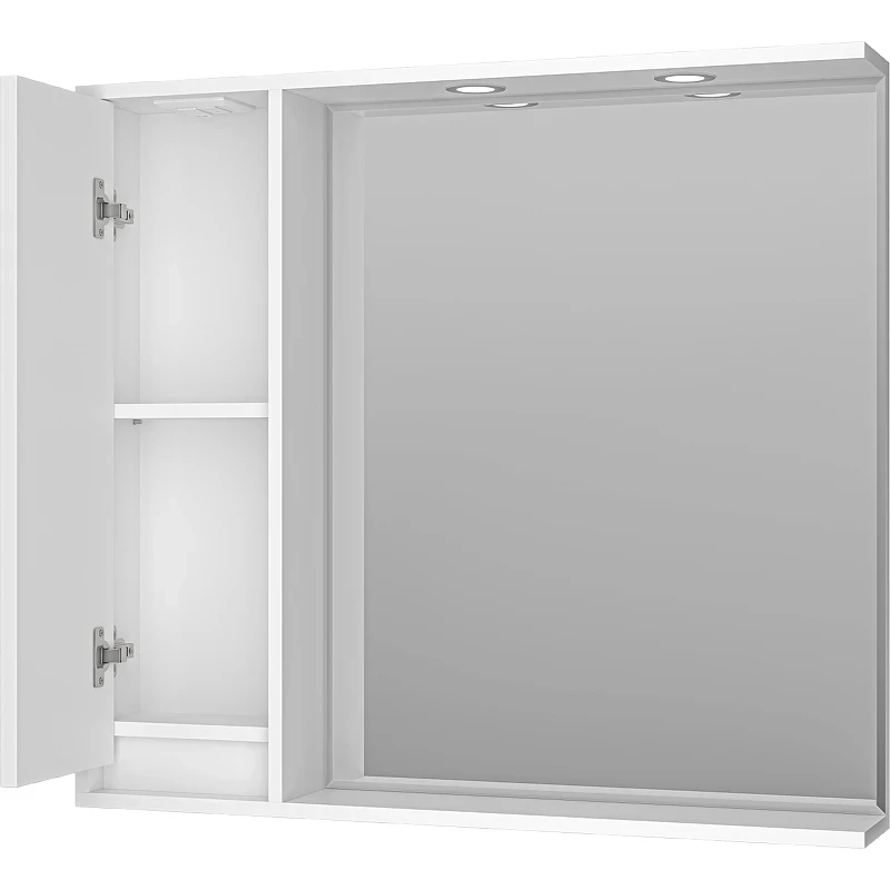 Зеркало со шкафом Brevita Balaton 90 L BAL-04090-01-Л с подсветкой Белое матовое МДФ / ЛДСП, стекло
