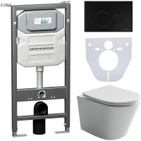 Комплект унитаза с инсталляцией Ceramicanova Balearica CN6000_1001B_1000 с сиденьем Микролифт и Черной матовой клавишей смыва фарфор подвесной