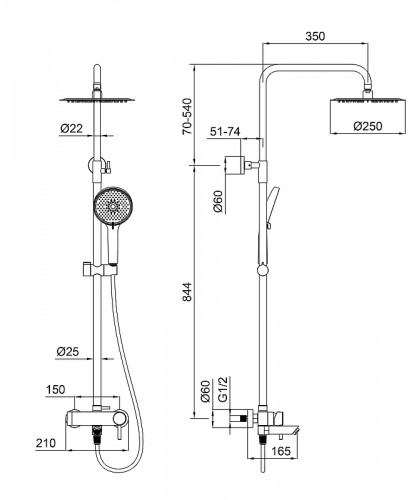 Душевая система Wonzon &amp; Woghand Solo WW-739032-BGM цвет Темный графит