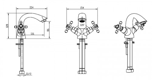 Смеситель для раковины Boheme Royal Cristal 311-Royal/CRSTBlack Бронза латунь