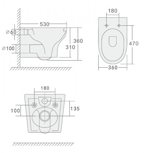 Унитаз биде Boheme Fiore 978-SET-2-B подвесной цвет Черный матовый с сиденьем Микролифт