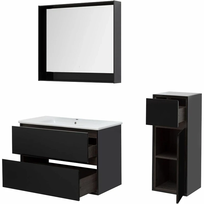 Тумба под раковину Aquanet Милан 100 269299 подвесная Черный глянец МДФ / ЛДСП
