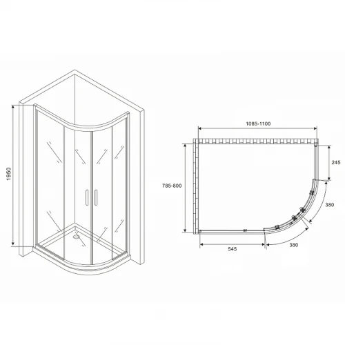 Душевой уголок Abber Schwarzer Diamant 110x80 AG01118M профиль Хром стекло матовое