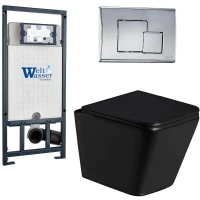 Комплект унитаза с инсталляцией WeltWasser MARBERG 507 + GELBACH 043 GL-BL + MAR 507 SE CR 10000011961 цвет Черный глянцевый с сиденьем Микролифт и клавишей смыва цвет Хром