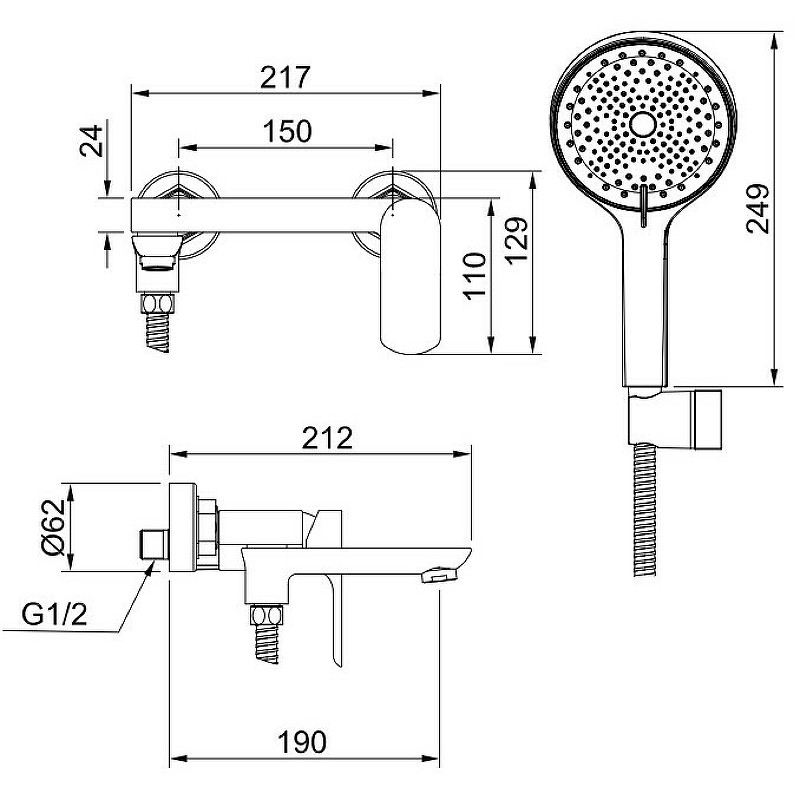 Смеситель для ванны Raglo R03.30.09 Графит матовый латунь на стену