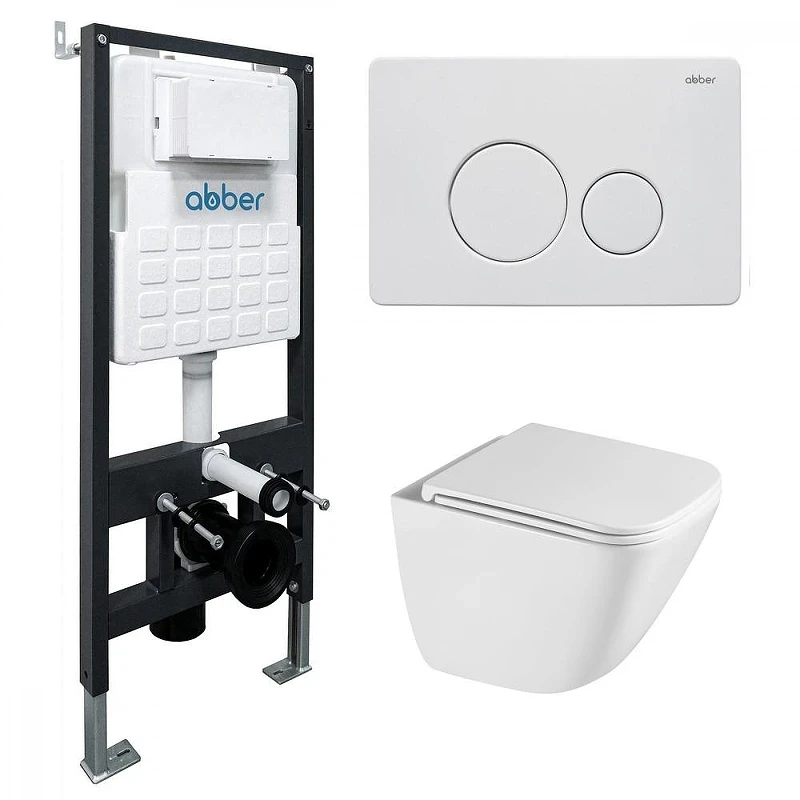 Комплект унитаза с инсталляцией Abber Rechteck AC1220TC-AC0105-AC0121MW цвет Белый с сиденьем Микролифт