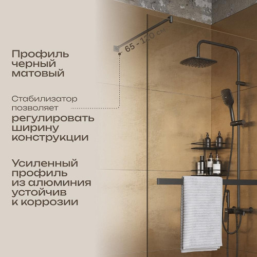 Душевая перегородка DIWO Элиста 100 MG-EL-100-BL профиль Черный матовый стекло прозрачное