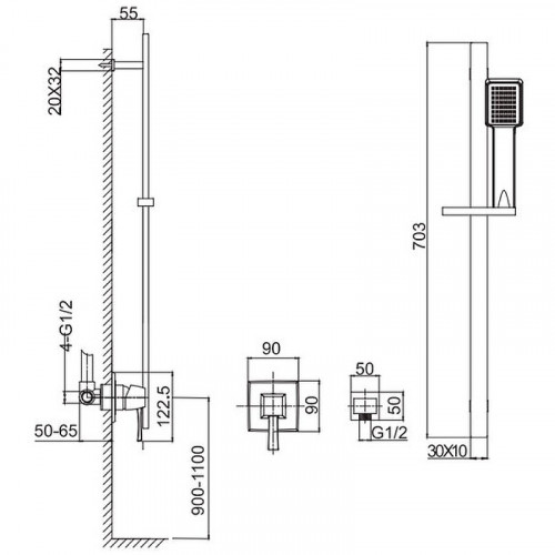 Смеситель для душа Caprigo Diamante 50-115-crm Хром латунь встраиваемый