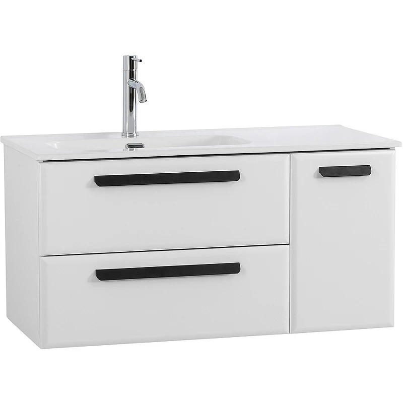 Тумба под раковину Cezares Eco-Cer-N 100 L ECO-CER-N-1000-2C-1A-SO-BL-L подвесная Bianco Lucido без ручек МДФ / ЛДСП