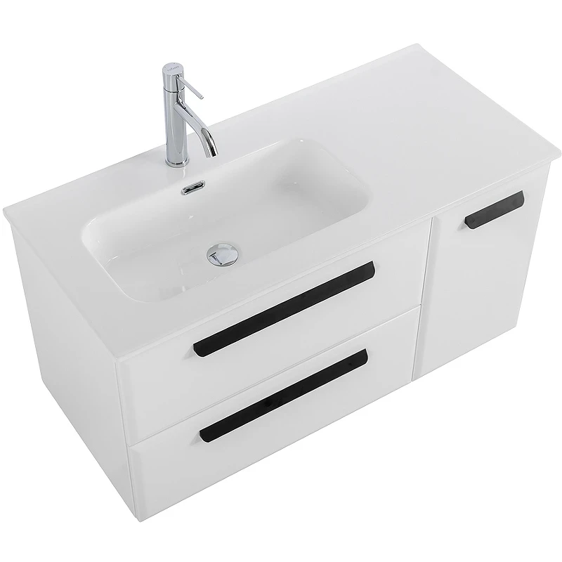 Тумба под раковину Cezares Eco-Cer-N 100 L ECO-CER-N-1000-2C-1A-SO-BL-L подвесная Bianco Lucido без ручек МДФ / ЛДСП