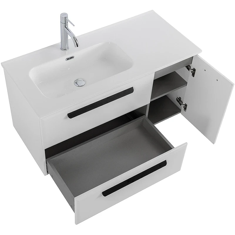 Тумба под раковину Cezares Eco-Cer-N 100 L ECO-CER-N-1000-2C-1A-SO-BL-L подвесная Bianco Lucido без ручек МДФ / ЛДСП