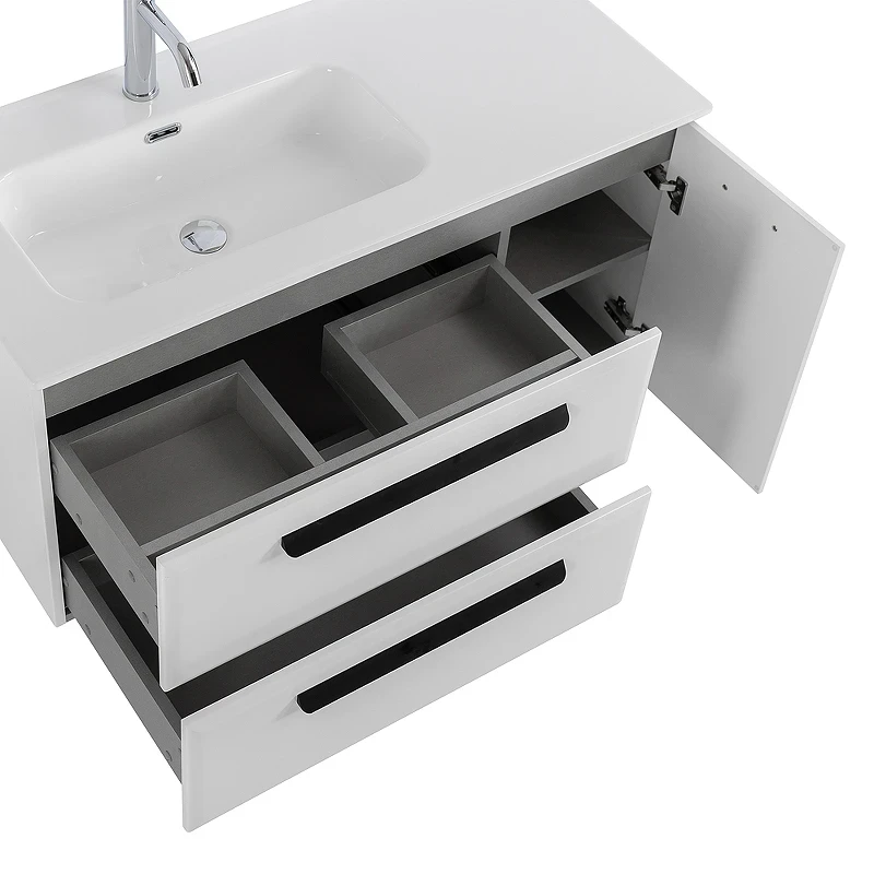 Тумба под раковину Cezares Eco-Cer-N 100 L ECO-CER-N-1000-2C-1A-SO-BL-L подвесная Bianco Lucido без ручек МДФ / ЛДСП
