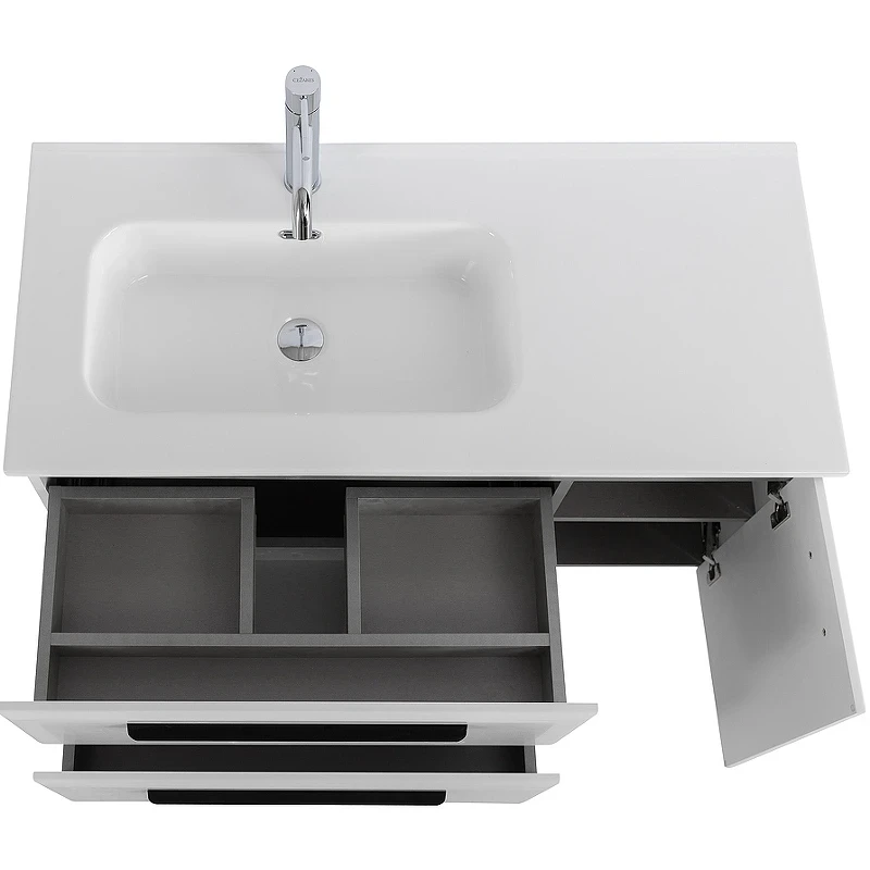 Тумба под раковину Cezares Eco-Cer-N 100 L ECO-CER-N-1000-2C-1A-SO-BL-L подвесная Bianco Lucido без ручек МДФ / ЛДСП