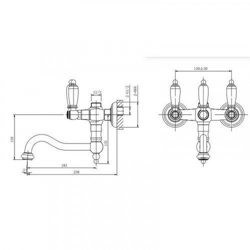 Смеситель для ванны Caprigo Adria-Classic Black Edition 03B-518-crm Хром латунь на стену