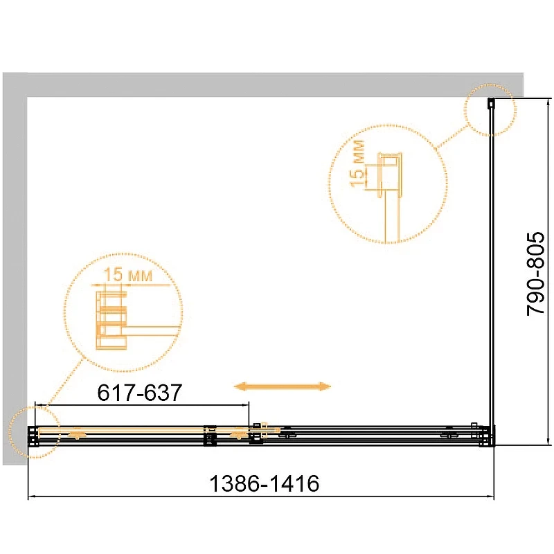 Душевой уголок Cezares Duet Soft-М 140x80 DUET SOFT-M-AH-1-140/80-C-Cr профиль Хром стекло прозрачное