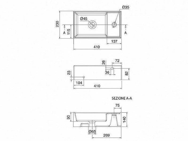 Раковина Scarabeo Teorema 41 8031/R41x23 цвет Белый