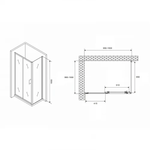 Душевой уголок Abber Schwarzer Diamant 100x100 AG30100B5-S100B5 профиль Черный стекло прозрачное