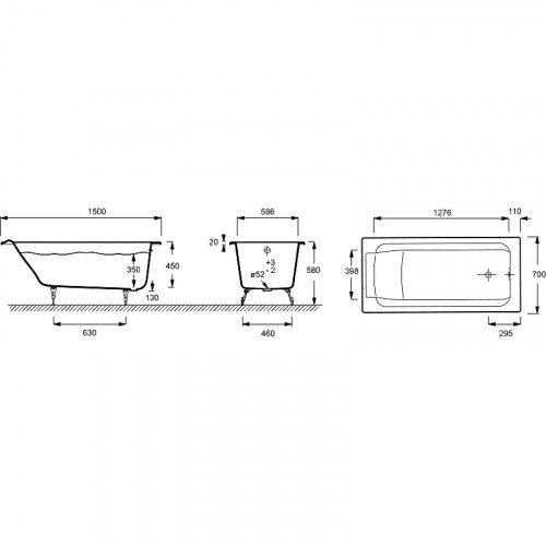 Чугунная ванна Jacob Delafon Parallel 150x70 E2946-00 с антискользящим покрытием
