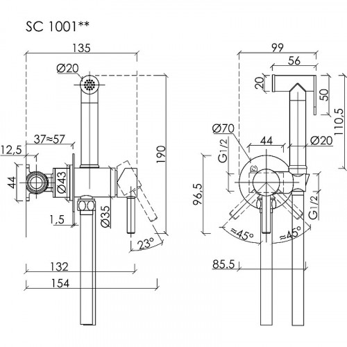 Гигиенический душ со смесителем Sancos Start SC1001MB Черный матовый латунь встраиваемый
