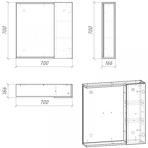 Зеркало со шкафом Grossman Юнит 70 2070112 Кадена вуд МДФ / ЛДСП, стекло