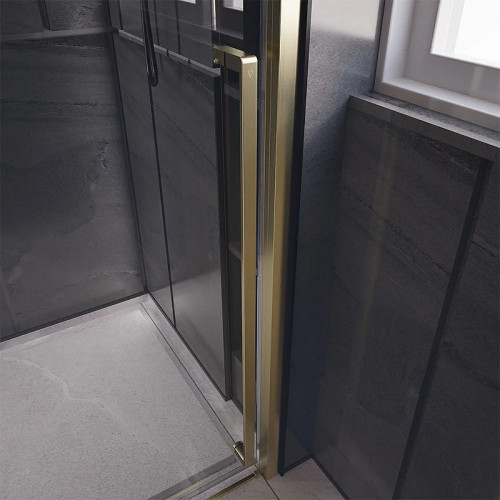 Душевая дверь Veconi Premium Trento PTD-30G 140 PTD30-G-140-01-C4 профиль Брашированное золото стекло прозрачное