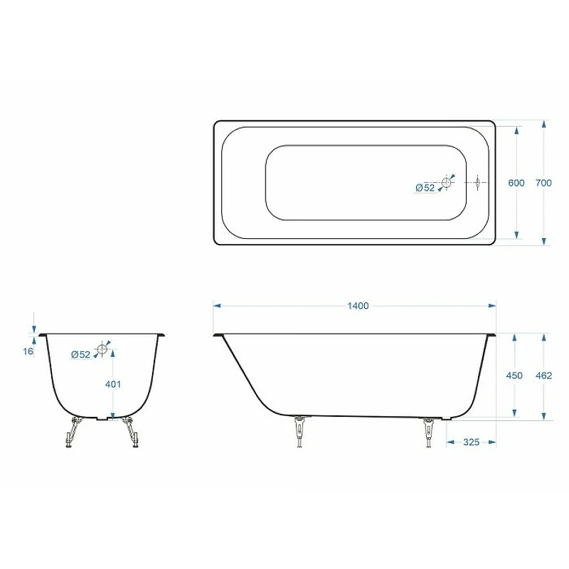 Чугунная ванна Delice Aurora 140x70 DLR230617 без отверстий под ручки и антискользящего покрытия