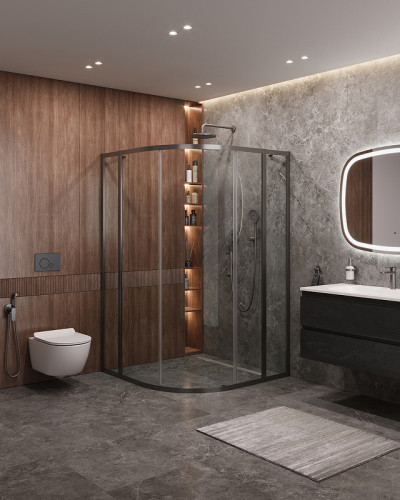 Душевой уголок Cezares Molveno 120x120 MOLVENO-R-11-90+30-C-GM-IV профиль Оружейная сталь стекло прозрачное