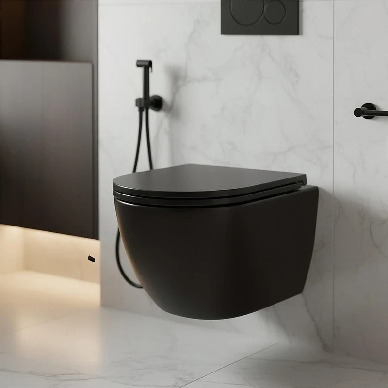 Унитаз Azario Ines Black AZ-W03-SB подвесной цвет Черный матовый с сиденьем Микролифт
