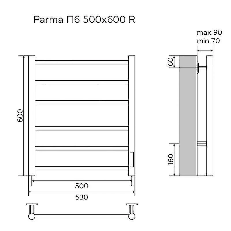 Электрический полотенцесушитель Azario Parma 500x600 П6 AZ10856 диммер справа Хром