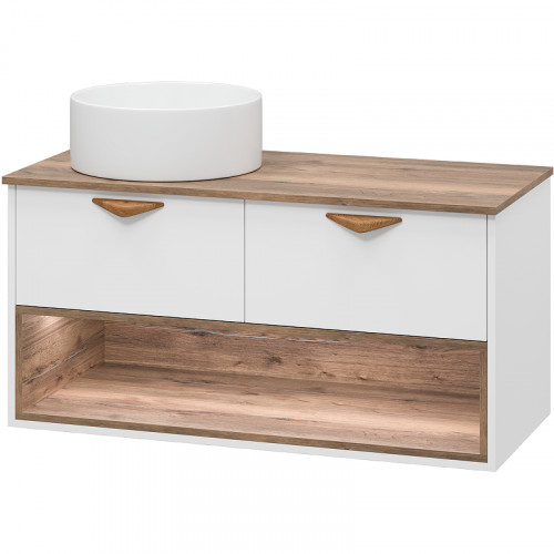 Тумба под раковину Brevita Bergen 105 BER-07105-19-01-2Я подвесная Белая матовая Дуб Галифакс олово МДФ / ЛДСП