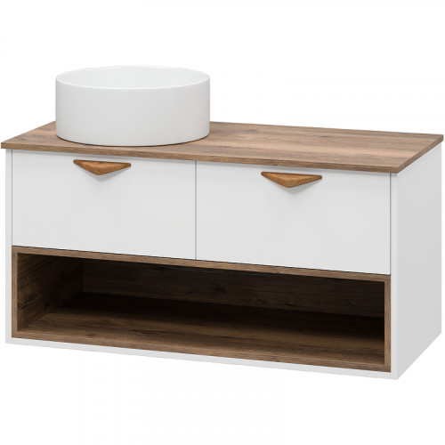 Тумба под раковину Brevita Bergen 105 BER-07105-19-01-2Я подвесная Белая матовая Дуб Галифакс олово МДФ / ЛДСП