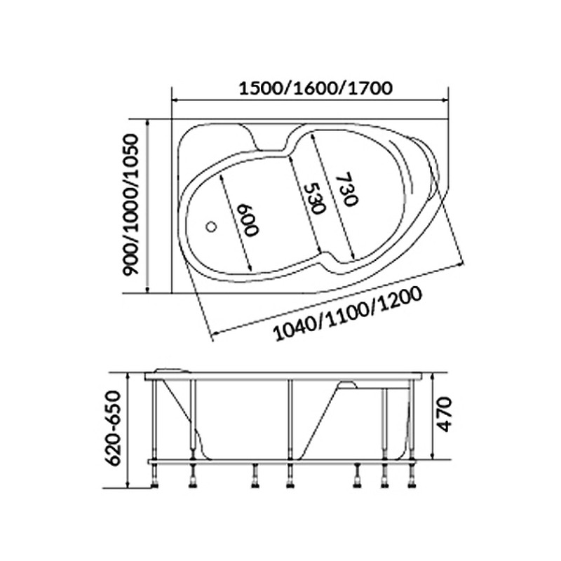 Акриловая ванна 1MarKa Diana 150x90 L 01ди1590л без гидромассажа