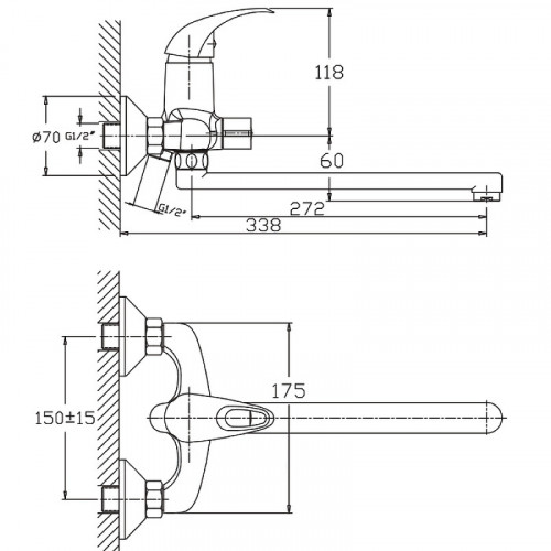 Смеситель для ванны Haiba HB2215 универсальный Хром на стену