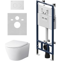 Комплект унитаза с инсталляцией AM.PM Sense FlashClean IS100101.741701 с сиденьем Микролифт и Белой глянцевой клавишей смыва фарфор подвесной