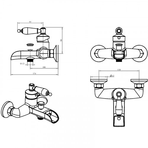 Смеситель для ванны Boheme Vogue Crystal 203-CRST Бронза латунь на стену