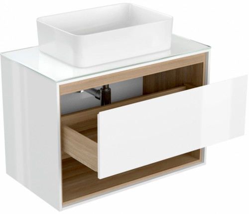 Тумба под раковину Cersanit Louna 80 SP-SZ-LOU80-BL/Wh подвесная Белый глянец дуб Эврика МДФ / ЛДСП, стекло