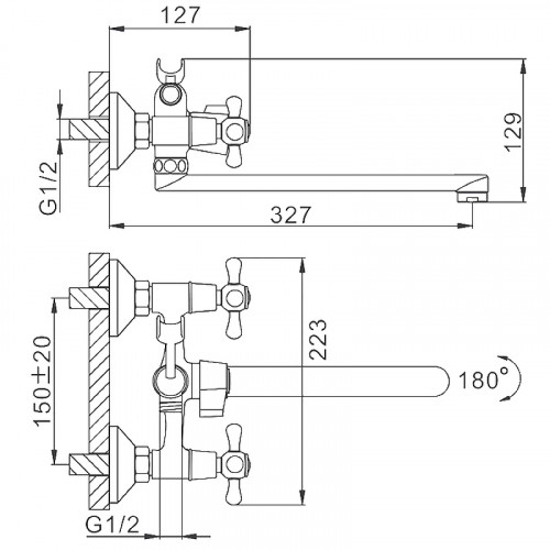 Смеситель для ванны Frap H732 F22732-B универсальный Хром