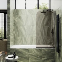 Шторка на ванну Maybah Glass MGV-147-6у 640x1400 в узком профиле Черный стекло бронзовое