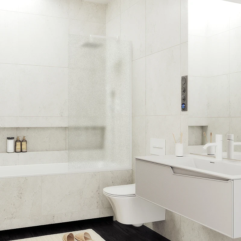 Шторка на ванну Maybah Glass MGV-93-1у 700x1400 в узком профиле Белый стекло сатиновое
