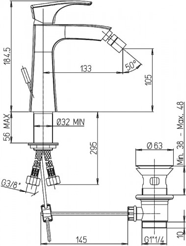 Смеситель для биде Paini Lady 89YO306KM Черный матовый Хром