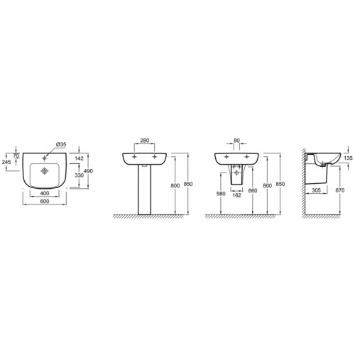 Раковина Jacob Delafon Odeon Up 60 E4736-00 Белая фаянс подвесная
