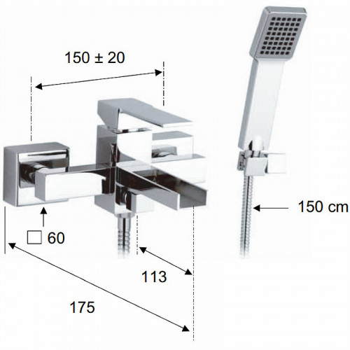 Смеситель для ванны Remer Qubica Cascata QC02 Хром латунь на стену