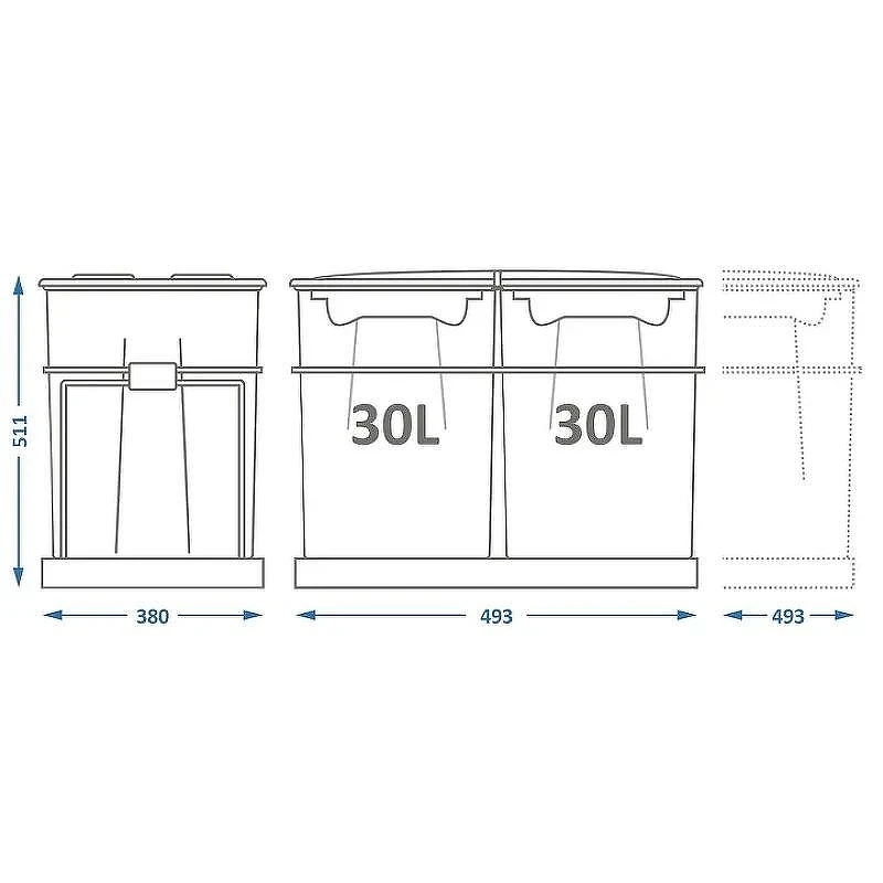 Система сортировки мусора Alveus Albio 40 2x30 L 1090338 Серая