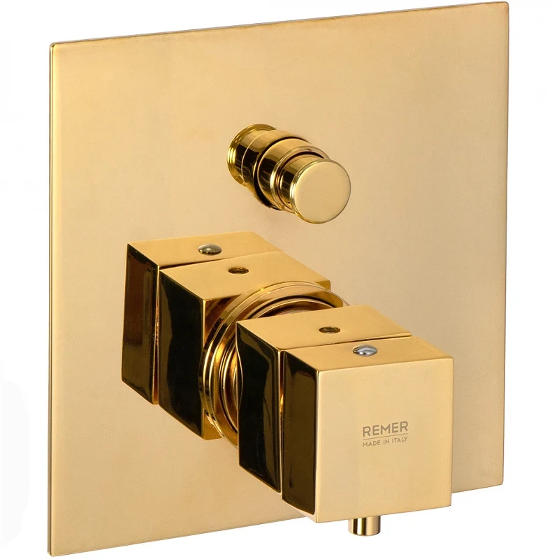 Смеситель для душа Remer Qubica Thermo QT09KBDO с термостатом Золото латунь встраиваемый