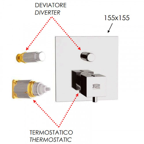 Смеситель для душа Remer Qubica Thermo QT09KBDO с термостатом Золото латунь встраиваемый