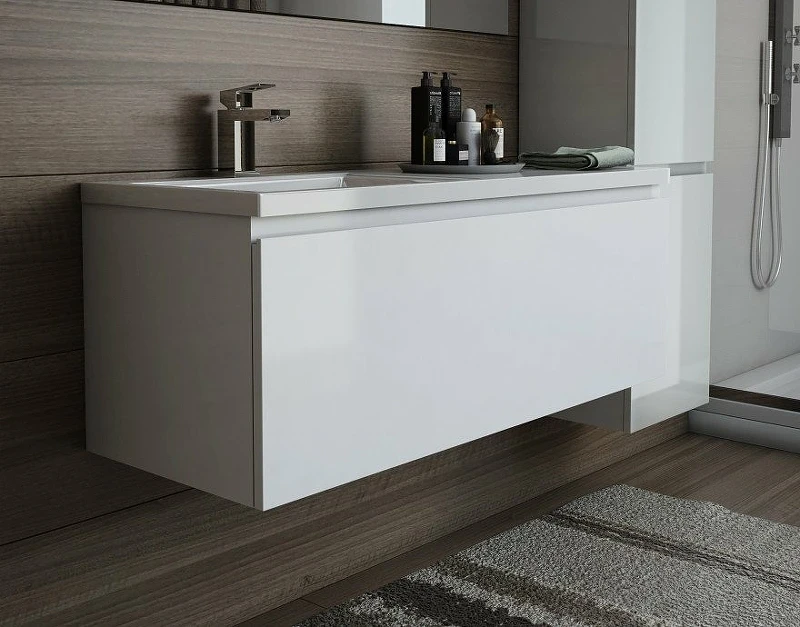 Тумба с раковиной Эстет Dallas Luxe 130 L ФР-00002274 подвесная Белая МДФ / ЛДСП