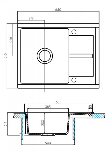 Кухонная мойка Aquaton Делия 65 1A718632DE250 Серый шелк искусственный камень (литьевой мрамор) встраиваемый