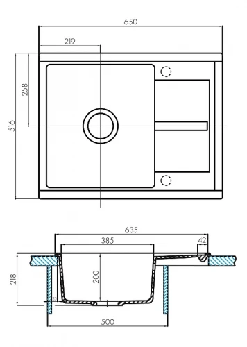 Кухонная мойка Aquaton Делия 65 1A718632DE250 Серый шелк искусственный камень (литьевой мрамор) встраиваемый