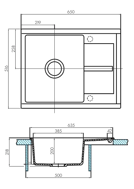 Кухонная мойка Aquaton Делия 65 1A718632DE250 Серый шелк искусственный камень (литьевой мрамор) встраиваемый