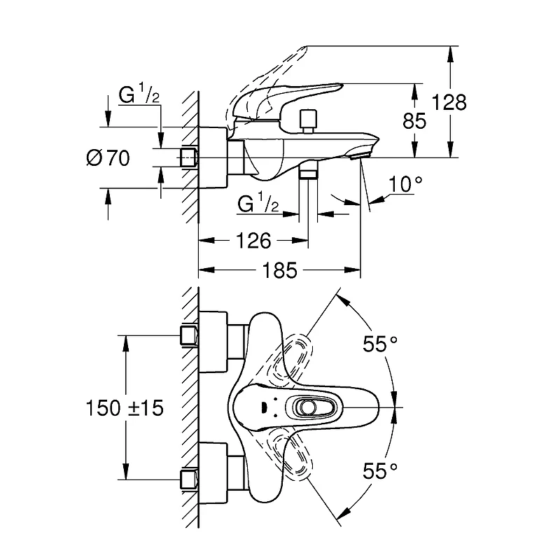 Смеситель для ванны Grohe Eurostyle 33591003 Хром латунь на стену